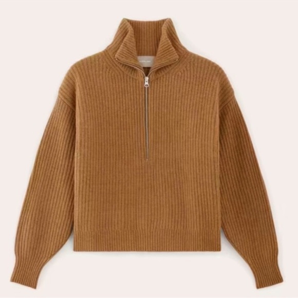 Everlane Felted Merino Wool Half-Zip Sweater in Deep Camel Ribbed Pull Over XS - Picture 3 of 13